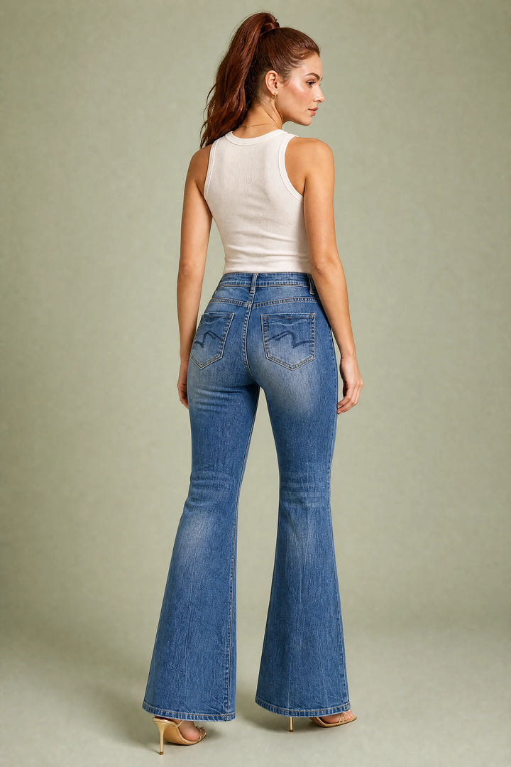 Hochtaillierte, ausgestellt Jeans in Blau