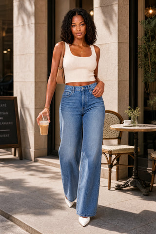 Hochtaillierte Jeans mit weitem Bein