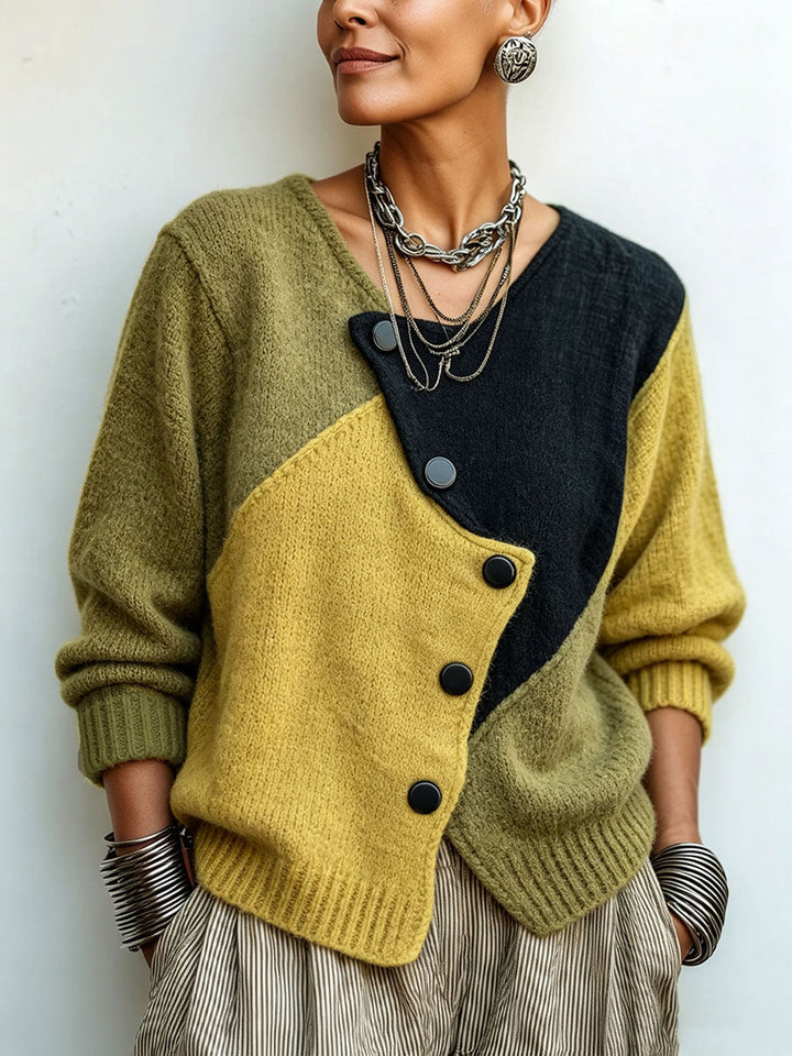 Asymmetrischer Pullover mit Kunstvollen FarbFarbblöcke