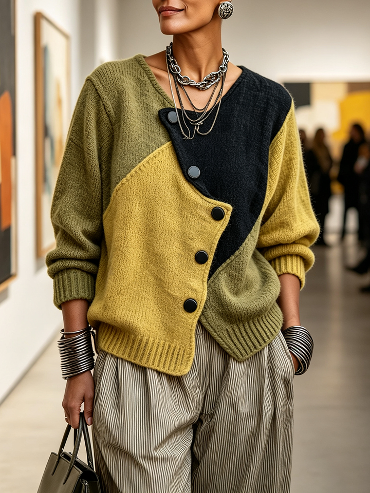Asymmetrischer Pullover mit Kunstvollen FarbFarbblöcke